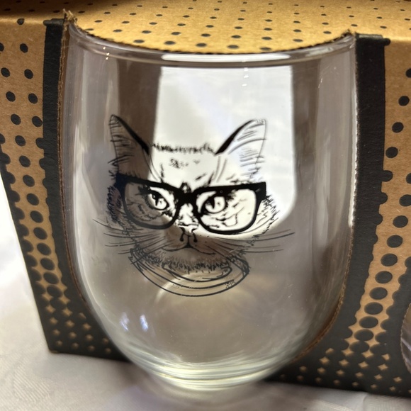 CAT GLASSES. MAD MEN. LOL.   RETRO CATS.  Stemless Clear Glass21oz USA MADE - Picture 2 of 6